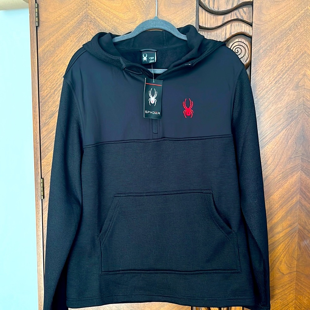 NWT Men’s Spider Hooded Sweatshirt Black Pocket Pullover Size Large